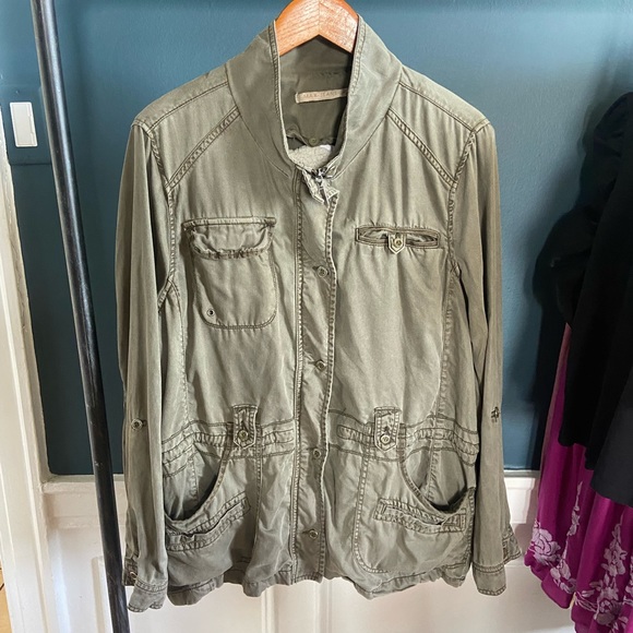 Max Jeans Army Green Military Style Sherpa Lined Jacket - Picture 2 of 7